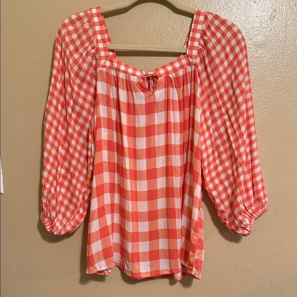 Cato Orange and White Checkered Blouse